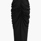 V Neck Gathered Top &amp; V Shaped Waist Cut Maxi Skirt Set