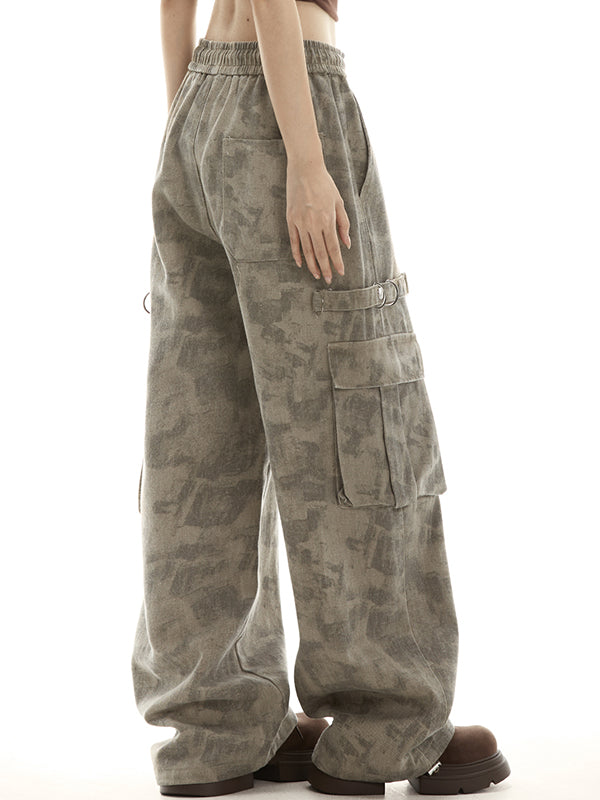 Kaffeefarbene Vintage Wasteland Camouflage Cargo Hosen