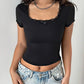 Vintage Spitzenbesatz Crop Top mit Eckigem Ausschnitt