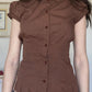 Brown Vintage Slim Fit Pleated Short Sleeve Shirt 