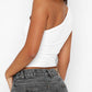 White Vintage One Shoulder Ruffle Tank Top