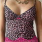 Vintage camisole top with lace trim and leopard print