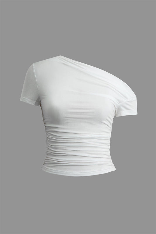 Asymmetrisches Rüschen T-Shirt