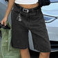 Hoch Geschnittene Denim Shorts mit geradem Bein