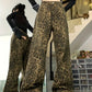 Jeans Boyfriend larghi leopardati Y2k