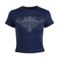 T-shirt a maniche corte corta con stampa strass croce punk blu scuro