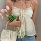 Apricot Cute Pleated Lace Up Cami Top