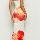 Sunny Floral Cascade Strapless Slim Midi Dress