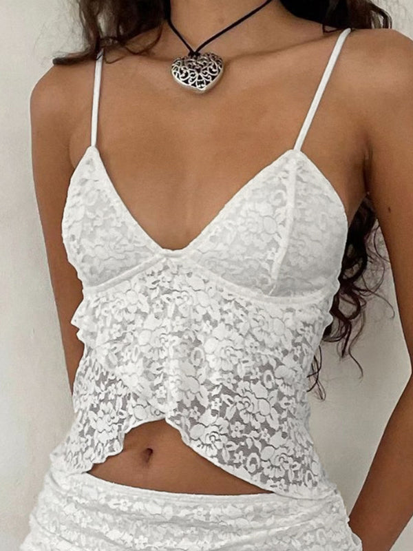 Camisole with lace slit hem