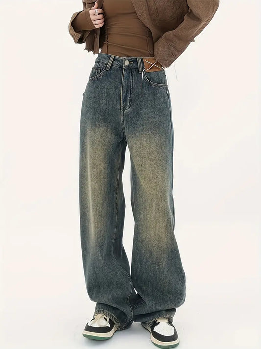 Vintage Distressed Baggy Boyfriend Jeans mit Einschnitttaschen