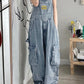 Blauer Vintage Overall mit Großen Taschen und Splash Ink Print