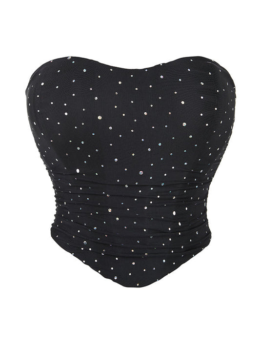 Top corsetto con fasciatura vintage semplice in strass