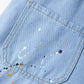 Blauer Vintage Overall mit Großen Taschen und Splash Ink Print