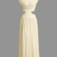 Solid Color Vintage Faux Neckline Pleated Maxi Dress 