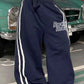 Marine Blue 90s streetwear broek met strepen en brede been