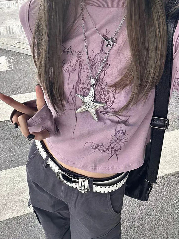 Camicia viola grunge a maniche lunghe con stampa grafica