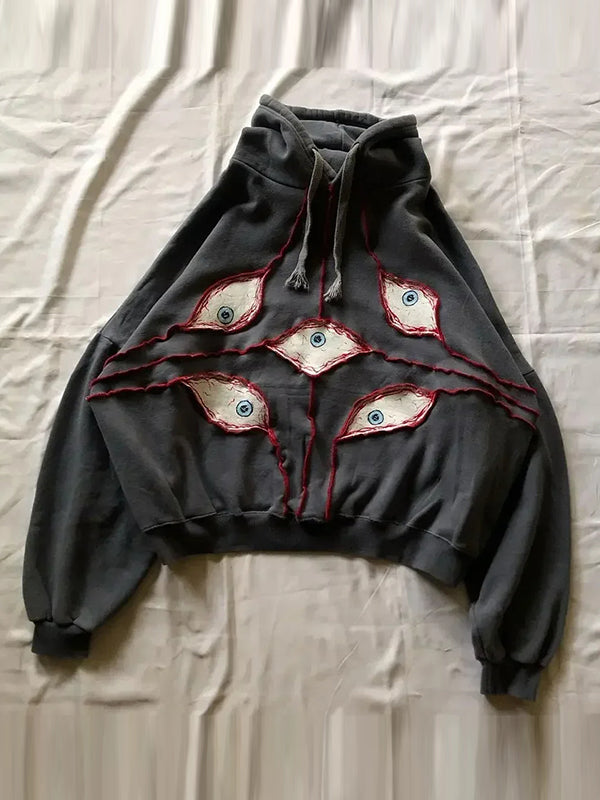 Retro Black Eye Print Oversize Hoodie