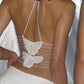 White mesh halter camisole with butterfly embroidery and open back