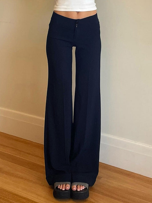 Navy Blue Vintage High Waist Flared Pants