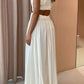 Solid Color Vintage Faux Neckline Pleated Maxi Dress 