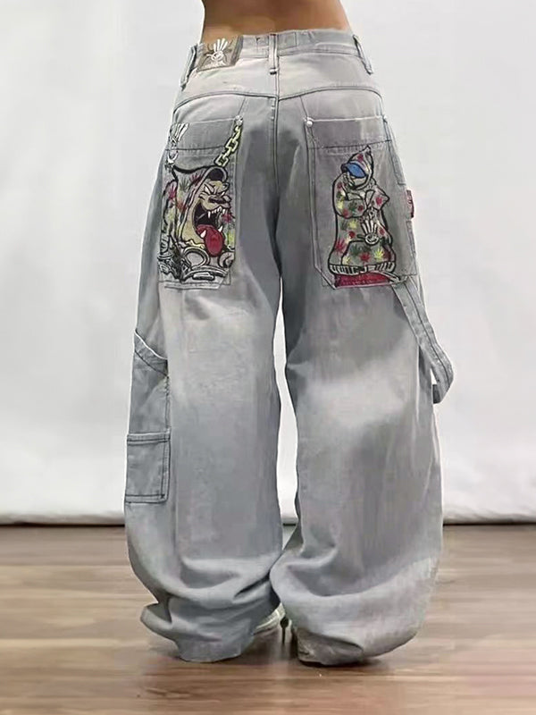 Graue Y2k Amerikanische Retro Hip Hop Boyfriend Jeans