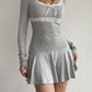 Grey Y2K mini dress with lace insert and square neckline