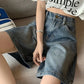 Blaue Retro High Waist Denim Shorts mit Weitem Bein