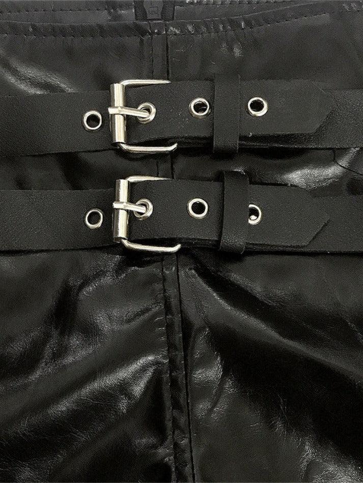 Black punk leather shorts with buckle