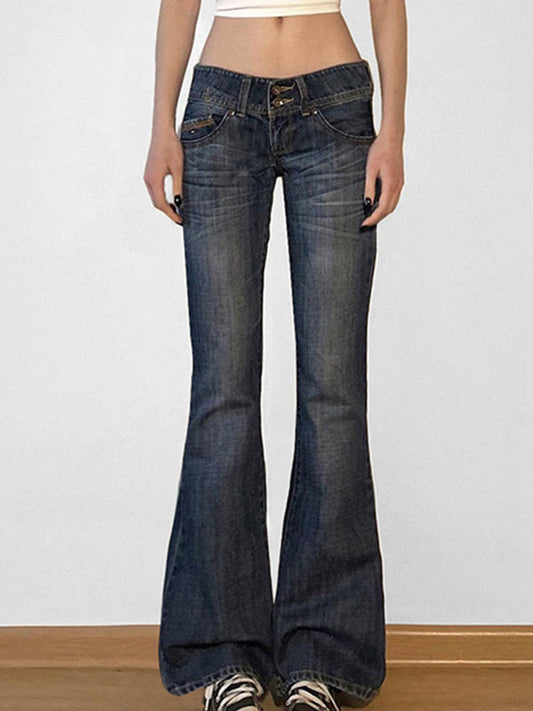 Blaue Y2K Low Rise Slim Flare Jeans