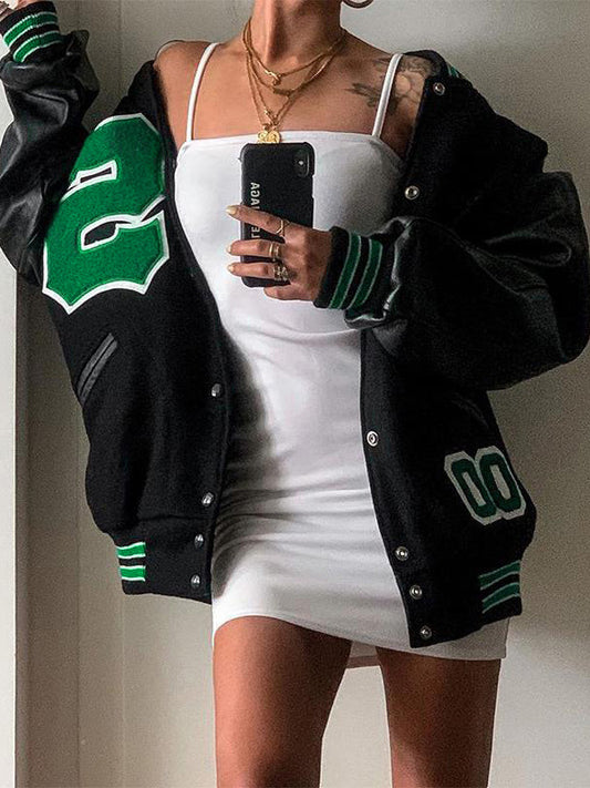 Retro Black Oversize Logo Varsity Jacket