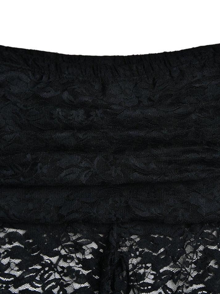 Black high rise flared trousers with lace insert