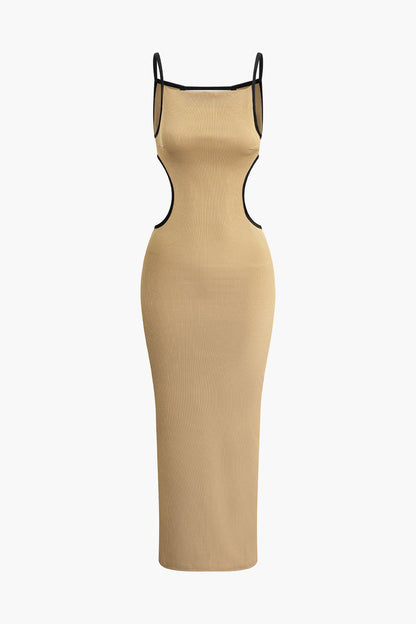 Khaki Cut Out Rückenfreies Maxikleid