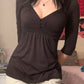 Brown vintage short sleeve V-neck t-shirt