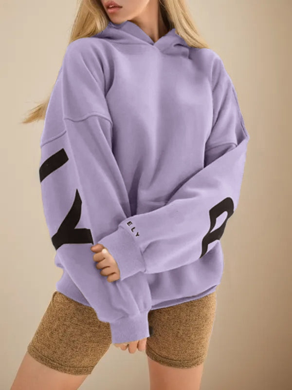 Felpa con cappuccio con stampa di lettere oversize Hip Pop viola