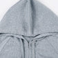 Grey Vintage Ribbed Zipper Drawstring Long Sleeve Hoodie