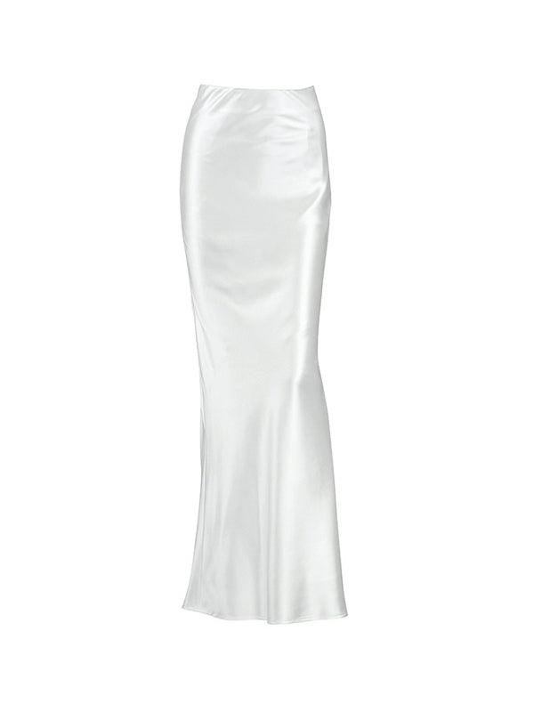 Solid color satin mermaid maxi skirt