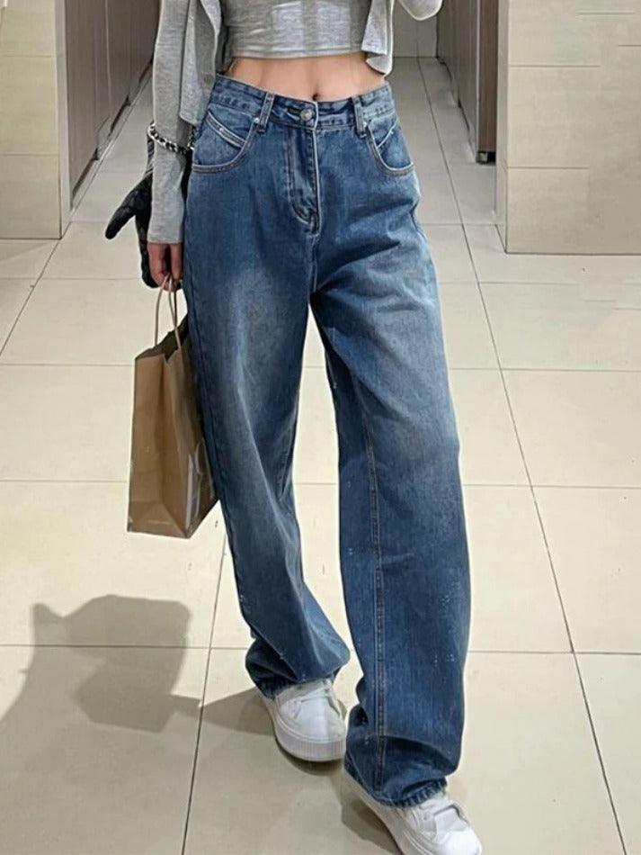 Hip Hop Washed High Waist Boyfriend Jeans