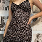 Vintage lace stitching v-neck leopard print mini dress