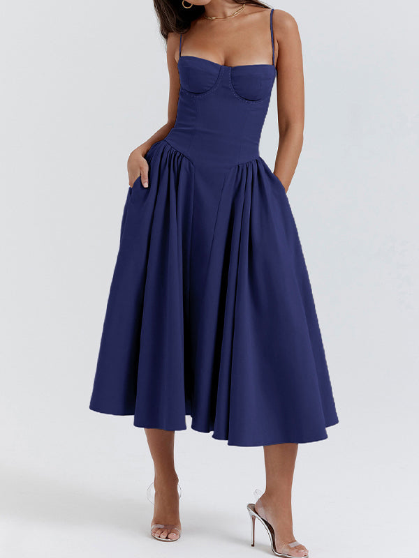 Dark blue vintage cami midi dress