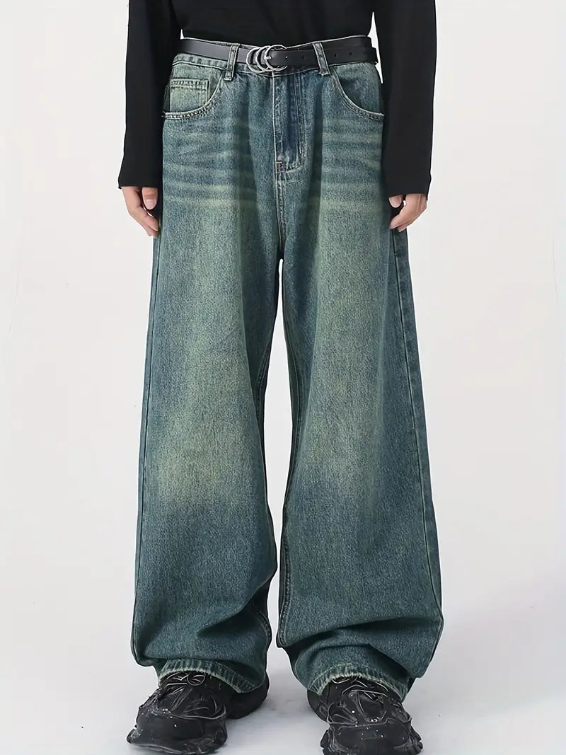 Herren Vintage Upcycle Baggy Jeans mit Ausgebleichtem Effekt