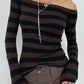 Vintage Off Shoulder Knitted Top with Stripes