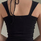 Vintage Schwarzes Plissiertes Halter Tank Top mit Holzperlen