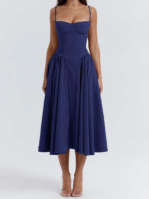 Dark blue vintage cami midi dress