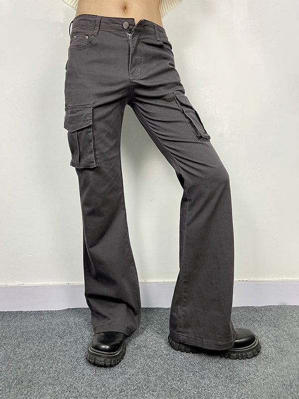 Flare cargo pants with high elasticity and flap pockets