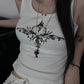 White Gothic Print Studded Tank Top