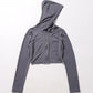 Grey Hip Pop Zip Up Short Long Sleeve T Shirt with Hood 