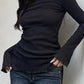 Black vintage knitted sweater with lacing and long sleeves