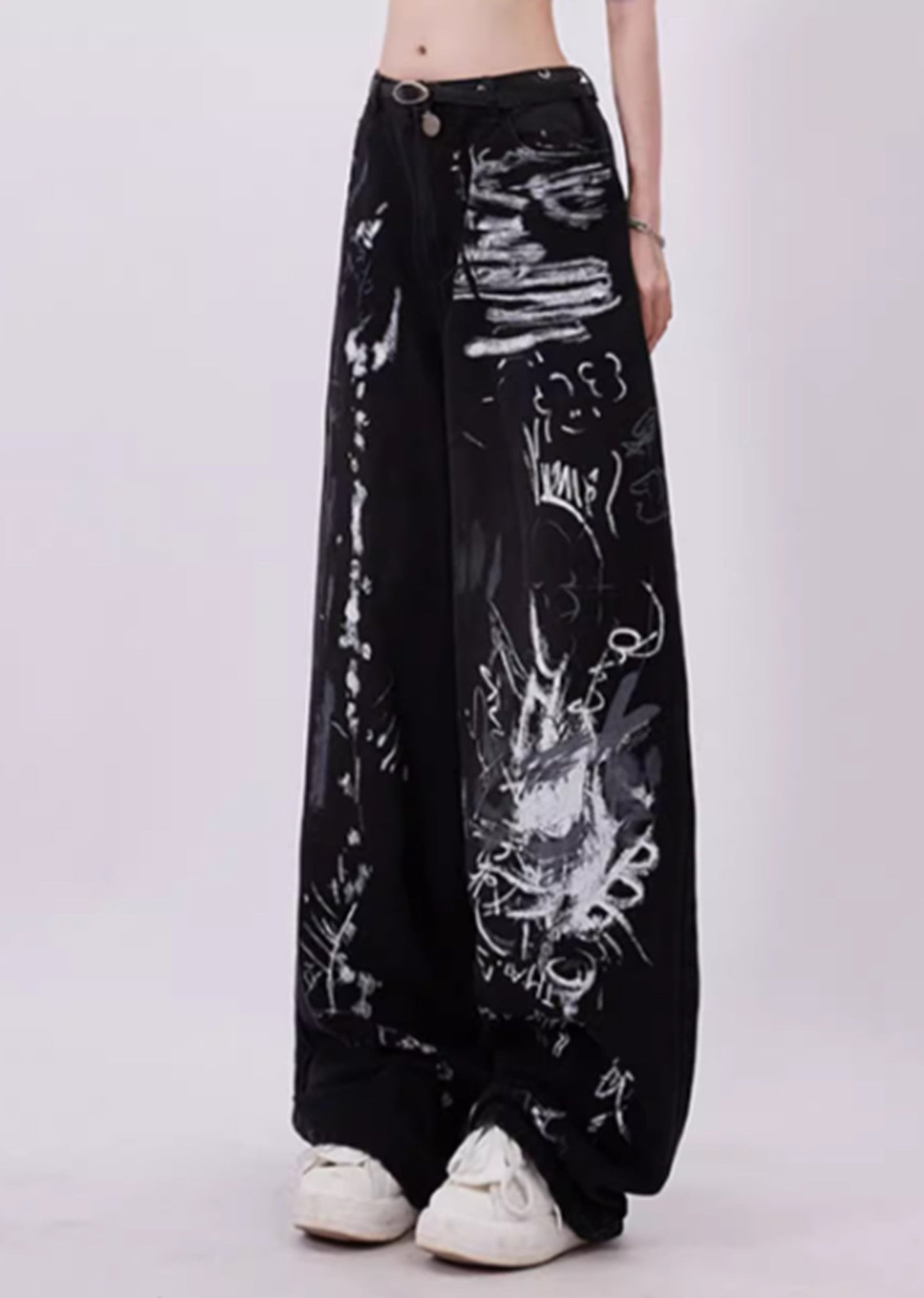 Schwarze Grunge Graffiti Druck Baggy Jeans