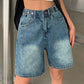 Blaue Vintage Crop Denim Shorts mit Wasch Effekt