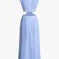 Solid Color Vintage Faux Neckline Pleated Maxi Dress 